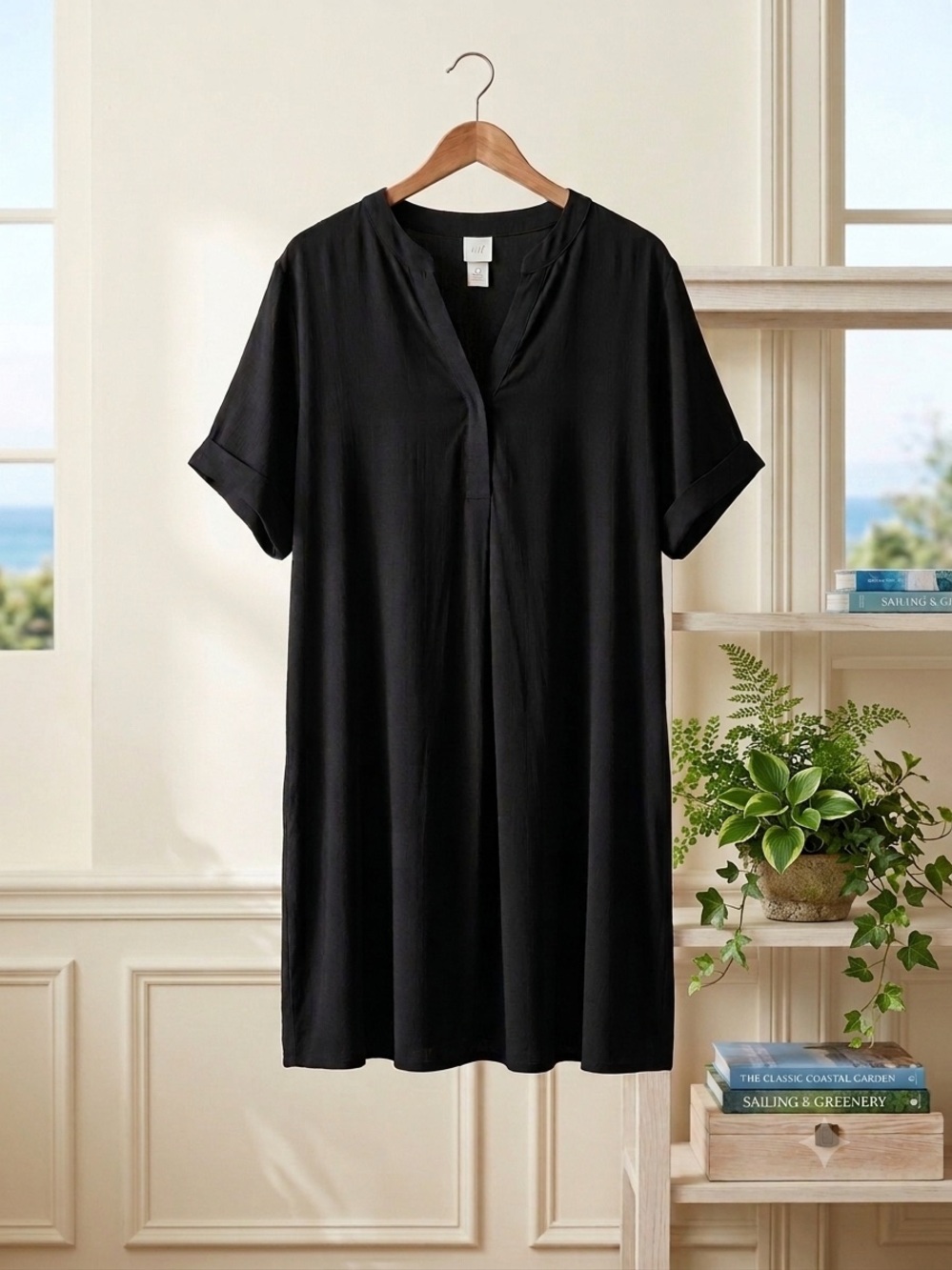 H&M Black Lightweight Preppy Coastal Shift Dress - Size 14